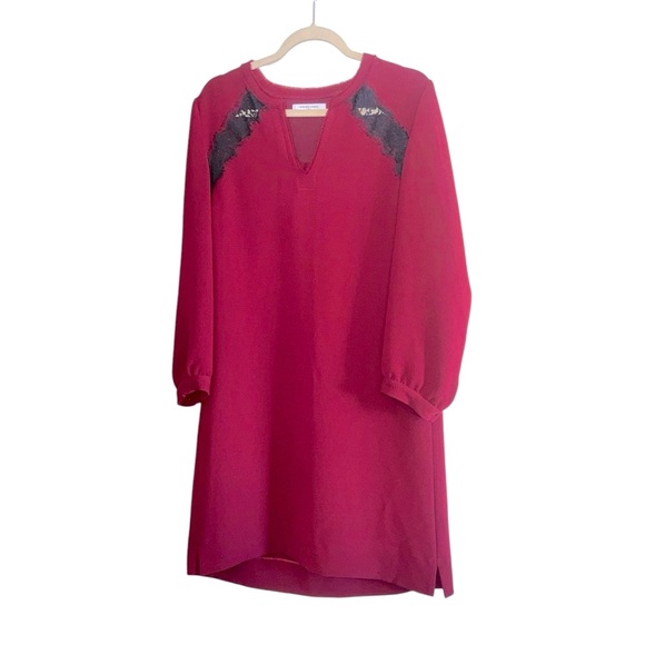 Gerard Darel Lace Detail Shift Dress Burgundy Size 40 (US 8) - Picture 2 of 10
